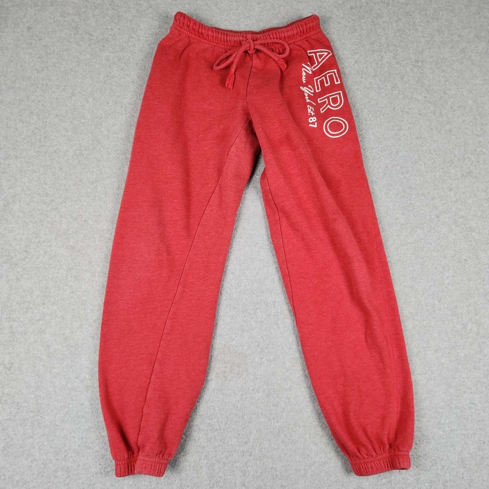 Aeropostale Jogger Sweatpants Girls XS Red Graphic Fleece Lined Drawstring Waist